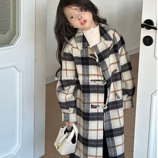 Girls' Woolen Coat 2025 New Autumn and Winter Korean Style Mid-Length Style Plaid Outwear Thickeneded Woolen Coat Trendy