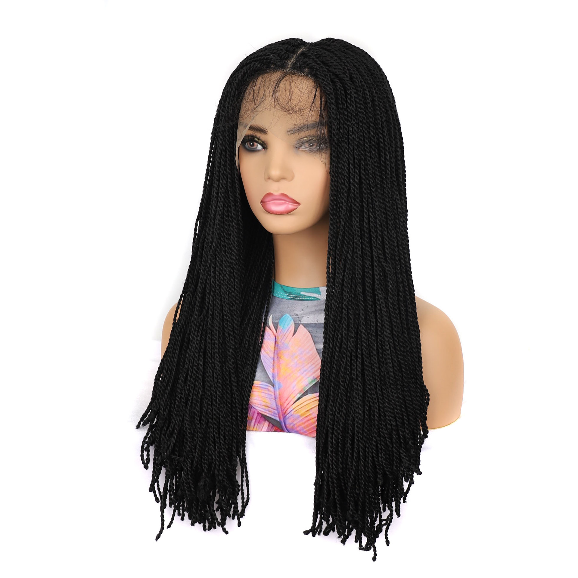 Synthetic wig Chemical fiber front lace double twisted wig for women's dirty braid headband_voghion.com