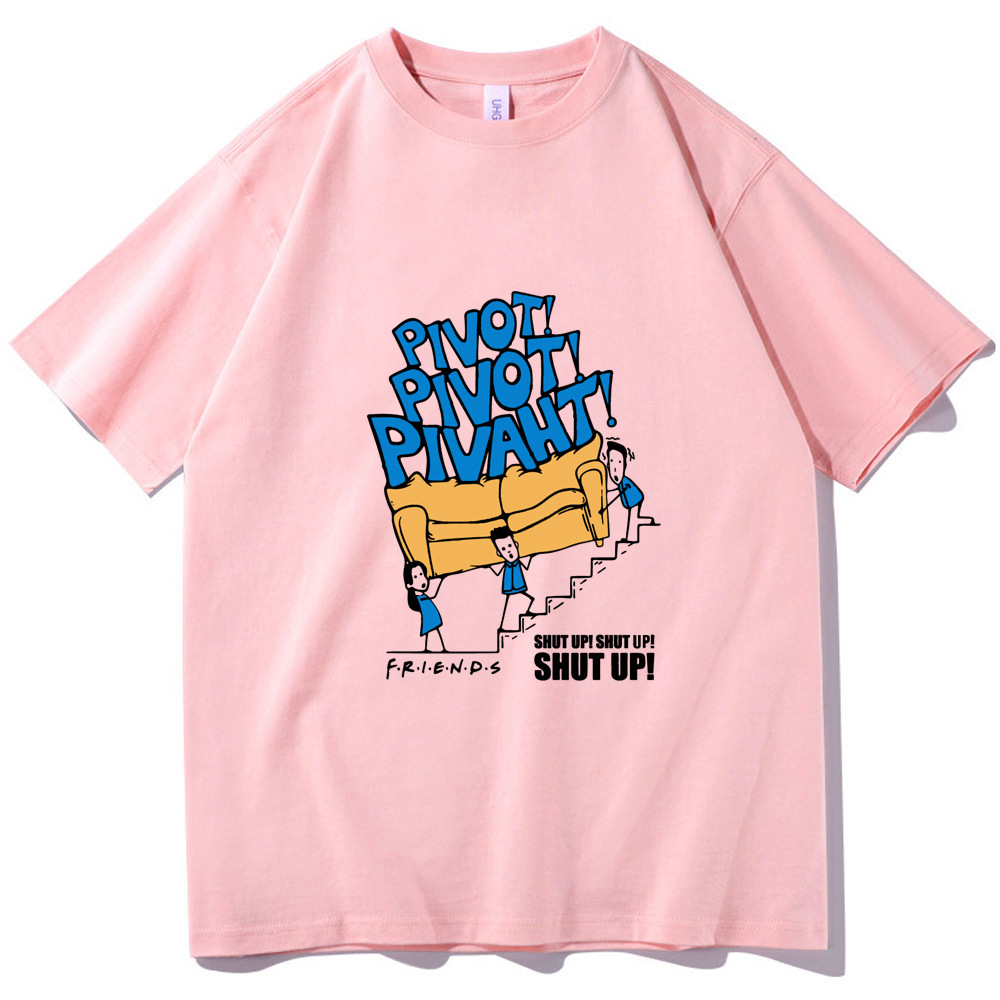 Camiseta Casual de Cuello Redondo y Corte Regular de la Serie de Televisión Hot Friends Pivot Shut Up 2024