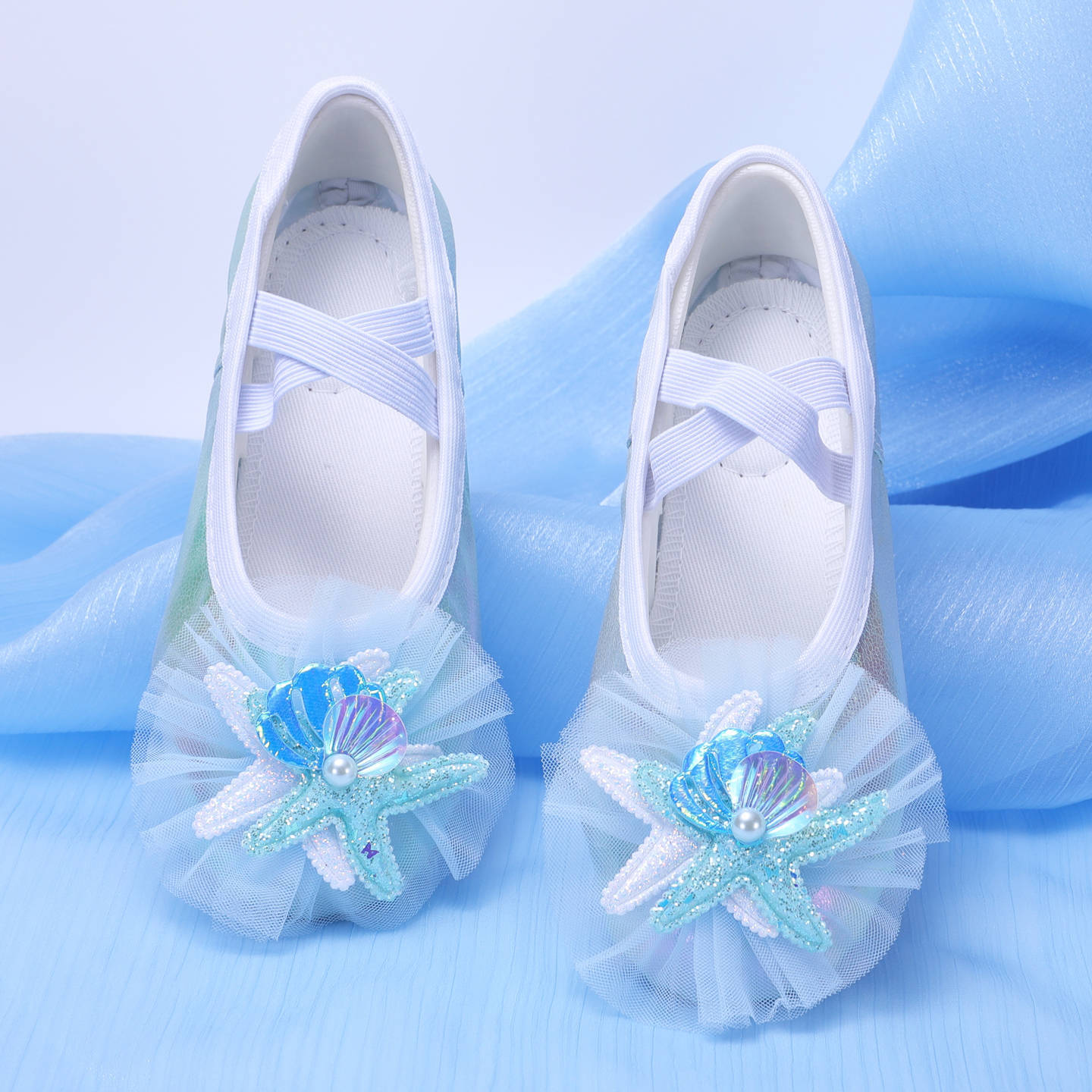 Cute Kidsren's Dance Shoes Ocean Shell Decoration Dancing Girl Practice Cat Claw Shoes Stage Performance Ballet 8125
