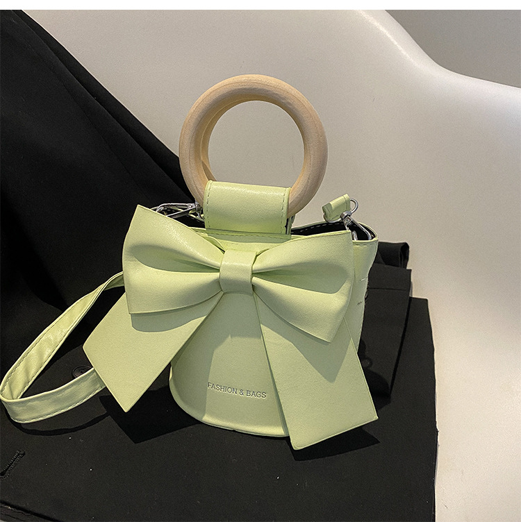 455g Weight Synthetic Leather Lining Material Sewing Thread Fashion Element Magnetic Buckle Closure Type Single Shoulder Strap, Double Handle Strap Type Bucket Bag Bags Type Casual Occasion Pu Leather Material Bow Knot Pattern All Seasons Season Women's Gender Elegant Style Bucket Shape Small Size Women's Small Pu Leather Bow Knot Elegant Sewing Thread Bucket Magnetic Buckle Bucket Bag 11