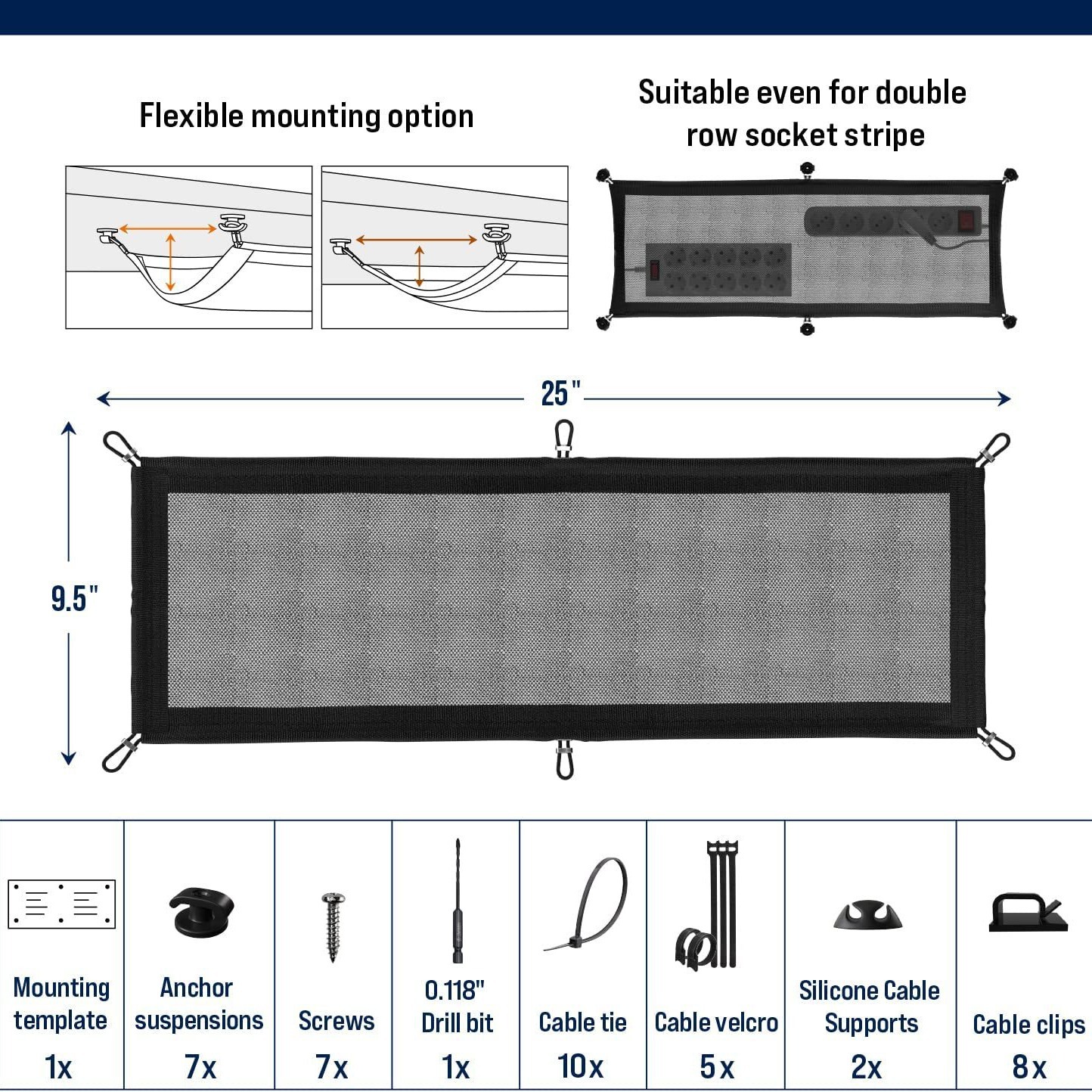 Conjunto de fondo de escritorio organizador de línea bolsa Gestor de cable bajo escritorio Red de bolsillo organizador de almacenamiento de alambre Winder