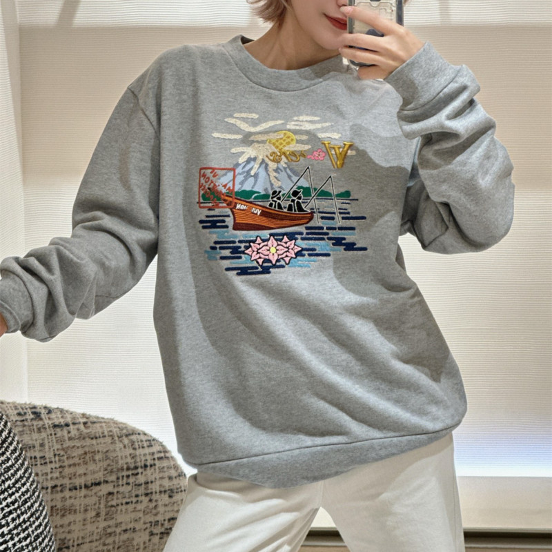 2025 Autumn and Winter New Correct Version Original Label Lujia Joint Fishing Embroidered Round Neck Terry Sweatshirt for Men and Women