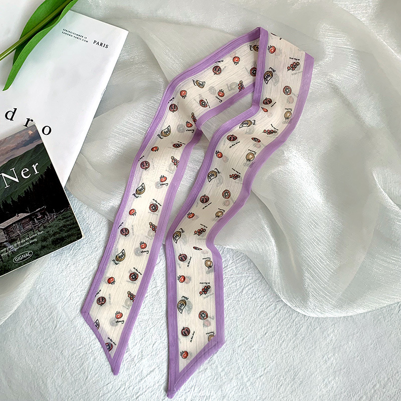 Pañuelo de seda pequeño largo francés de verano, cinturón de pelo floral pequeño, paquete de cabello trenzado, bufanda de cinta fina de gasa