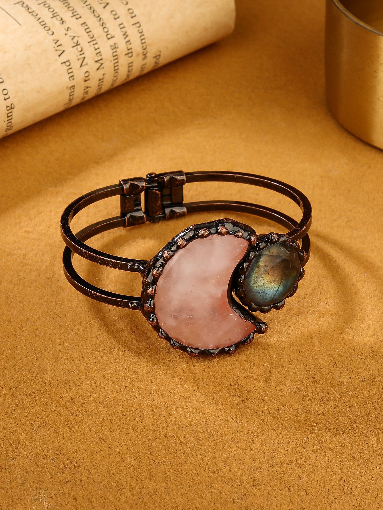 48g Weight Copper Pendant Material Natural Stone, Crystal Inlay Material Bangle Classification Copper Chain Material 1 Piece Quantity Daily Occasion Copper Material Round, Moon Pattern All Seasons Season Women's Gender Handmade, Inlay Design Retro Style Wholesale Jewelry Retro Round Moon Copper Natural Stone Crystal Handmade Inlay Bangle 2