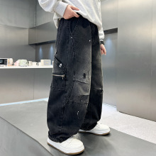 外贸批发儿童秋装牛仔裤中大男童时尚韩版工装裤男孩潮范直筒长裤