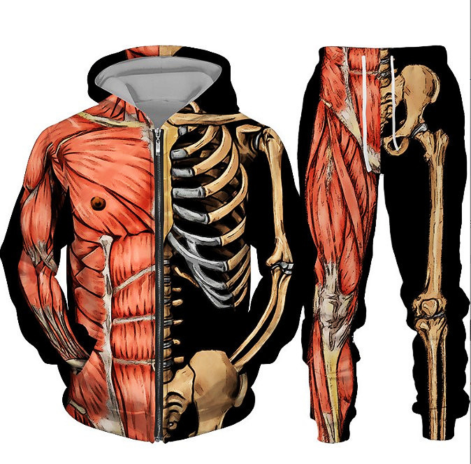 Comercio exterior transfronterizo impresión digital 3D chaqueta con capucha de calavera de terror de dos piezas para hombres europeos y americanos MF08-ML01
