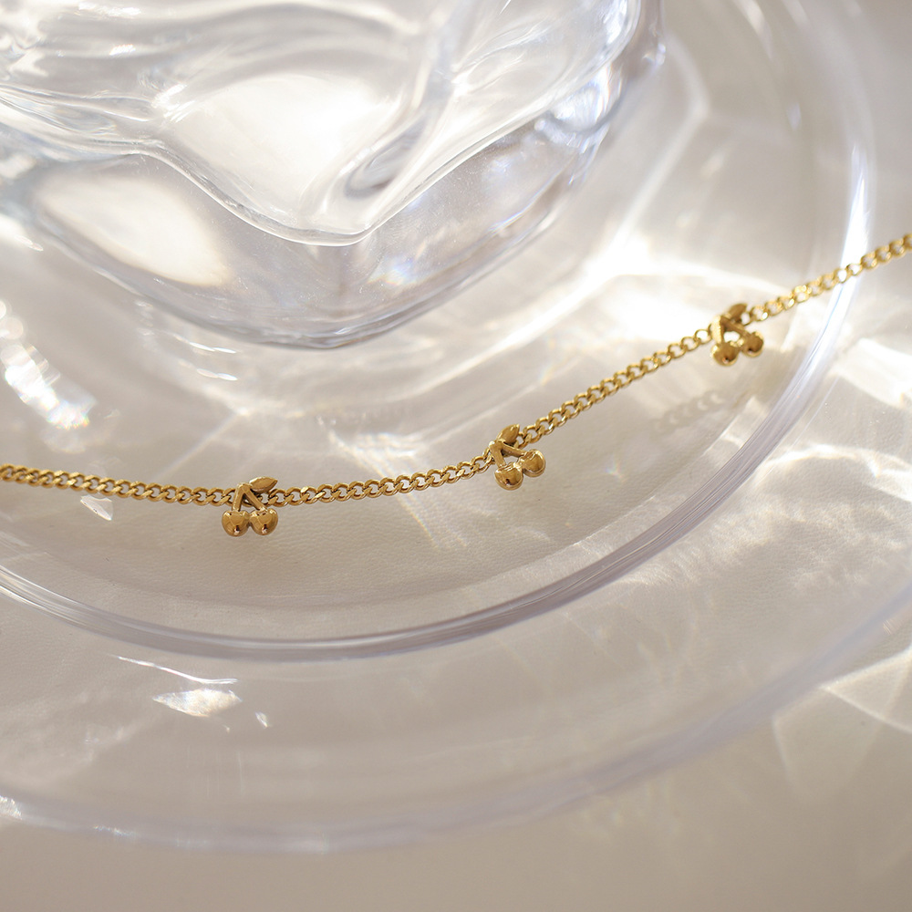 Gold Color Fruit Cherry Pendant Stainless Steel Necklace