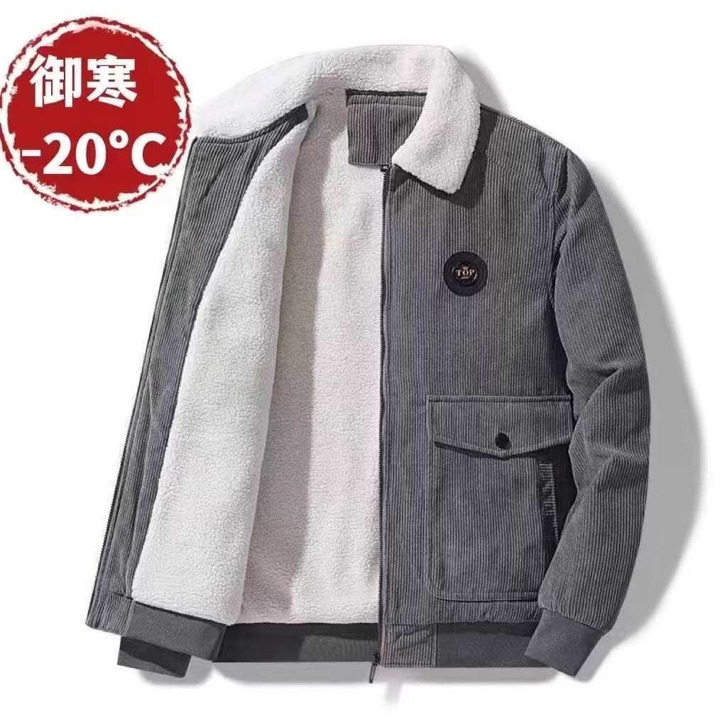 2025新款秋冬季加绒加厚男士外套宽松休闲工装灯芯绒夹克男中青年