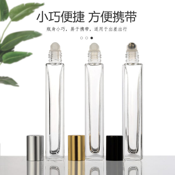 Square Glass Perfume Bottle 10ml Transparent Toner Bottled Portable Press Spray Empty Bottle Roller Bead Bottle