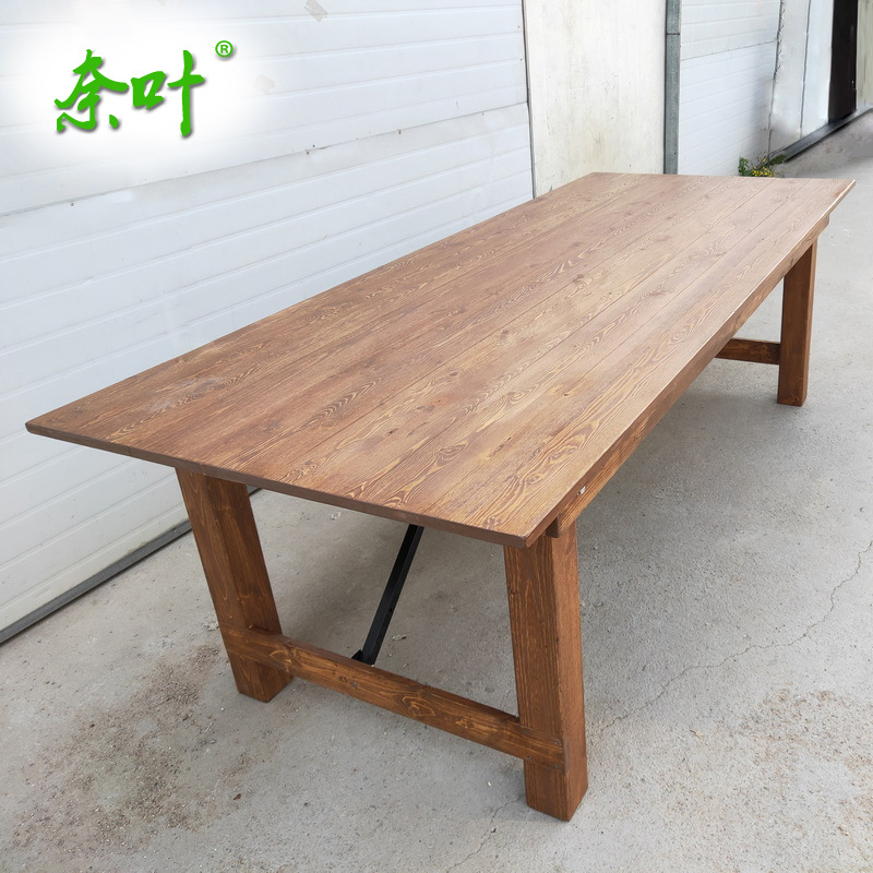 European and American Outdoor Solid Wood Dining Table, Pure Solid Wood Banquet Foldableable Table, Restaurant Restaurant Dining Table and Chairs, Beach Table