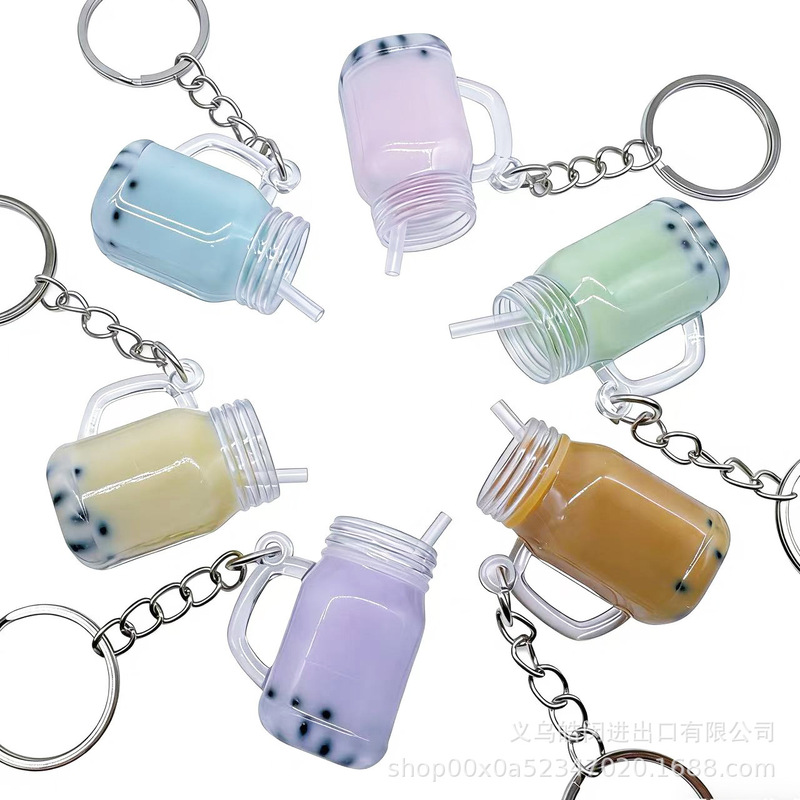 Creative Imitation Pearl Milk Tea Cup Keychain Mini Milk Tea Pendant Girly Heart Bag Charm Milk Tea Shop Giveaway