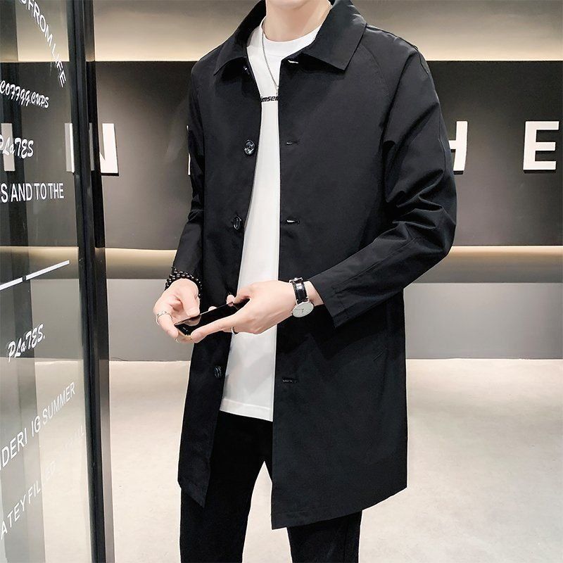 Men's Spring and Autumn Thin Cape Coat, Trendy Lapel Single-Breasted Top, Versatile Mid-Length Trench Coat, Plus Size