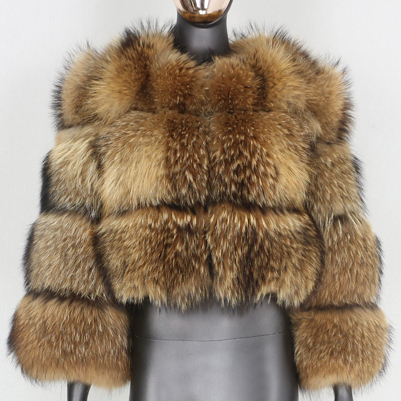 Fur jacket raccoon patchwork women's artificial fur_voghion.com