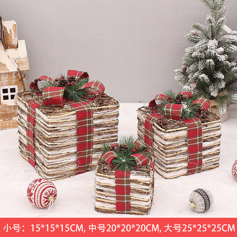 조명이 없는 등나무 선물 상자 3개 세트(2022-153)