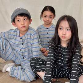 男女童春秋季款穿上不肯脱亲子温暖磨毛感宽松百搭家居服条纹套装