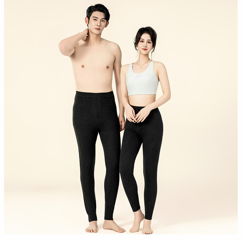 Quần legging cashmere nam nữ cao cấp lưng cao giữ ấm dệt kim — Màu xám đậm của nam giới chi tiết 13