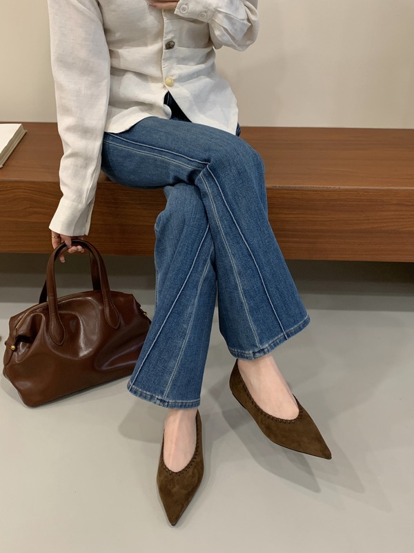 绒面尖头一脚蹬软底单鞋女2025秋冬季新款气质百搭内增高浅口瓢鞋|undefined