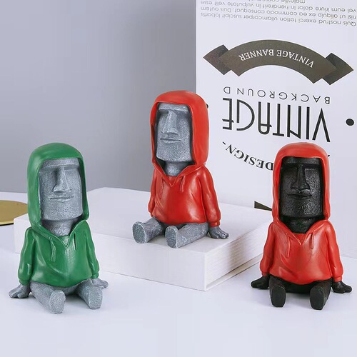 Creative stone figure villain Easter Island Moai personality funny mobile phone stand desktop living room decoration ornaments