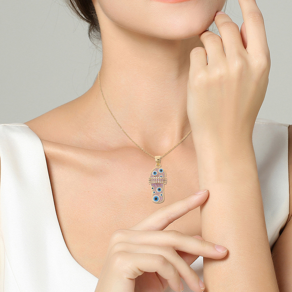 New trendy brand jewelry evil eye slippers pendant niche oil drop copper necklace