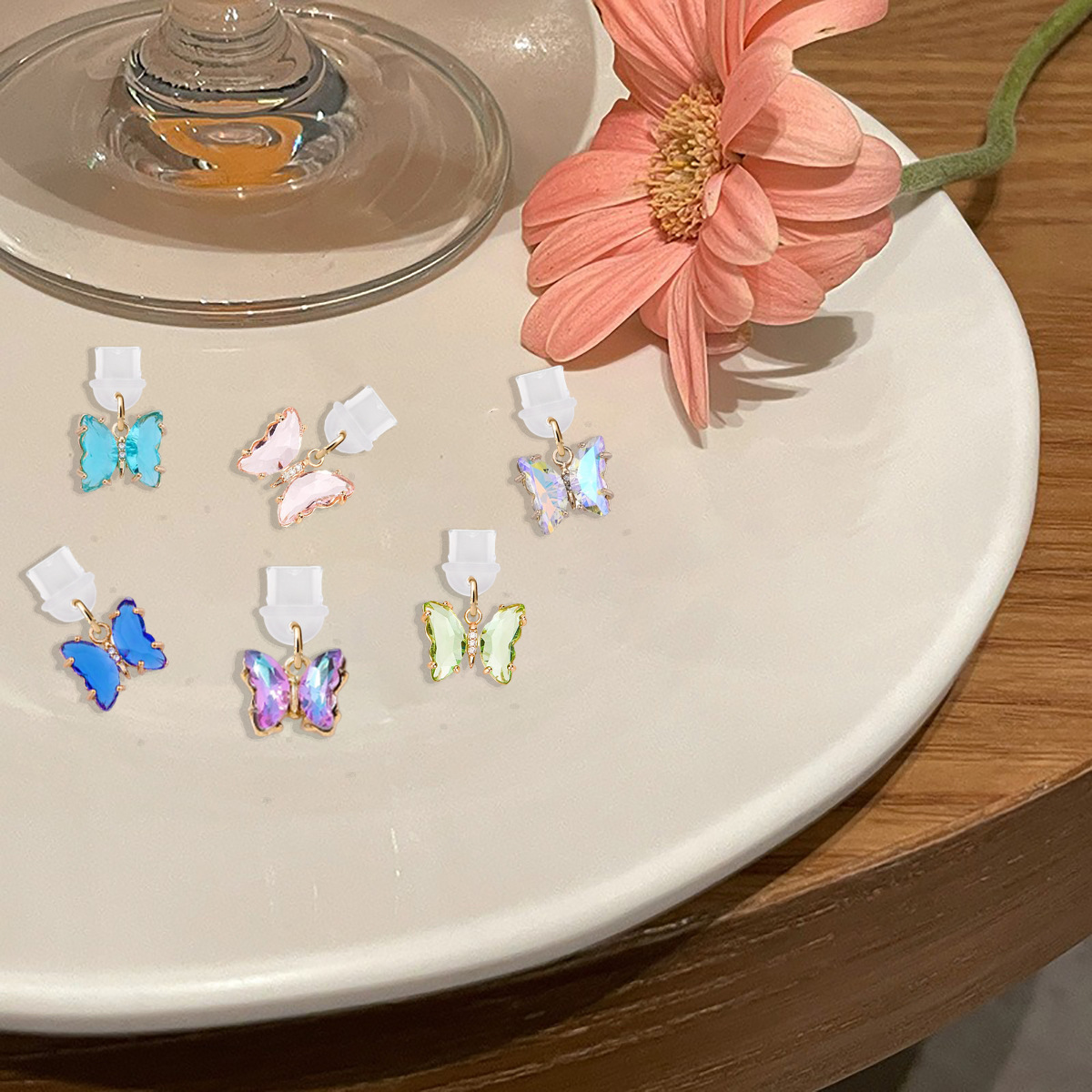 Color Crystal Butterfly Mobile Phone Dust Plug Couple Pendant Jewelry Handmade DIY Pendant Mobile Phone Decoration Accessories