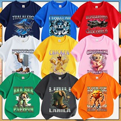 tungtungsahur トンタンゴウ ウッドスティックマン 海外山海経 オレンジ マッスルマン 子供用 半袖 Tシャツ 夏