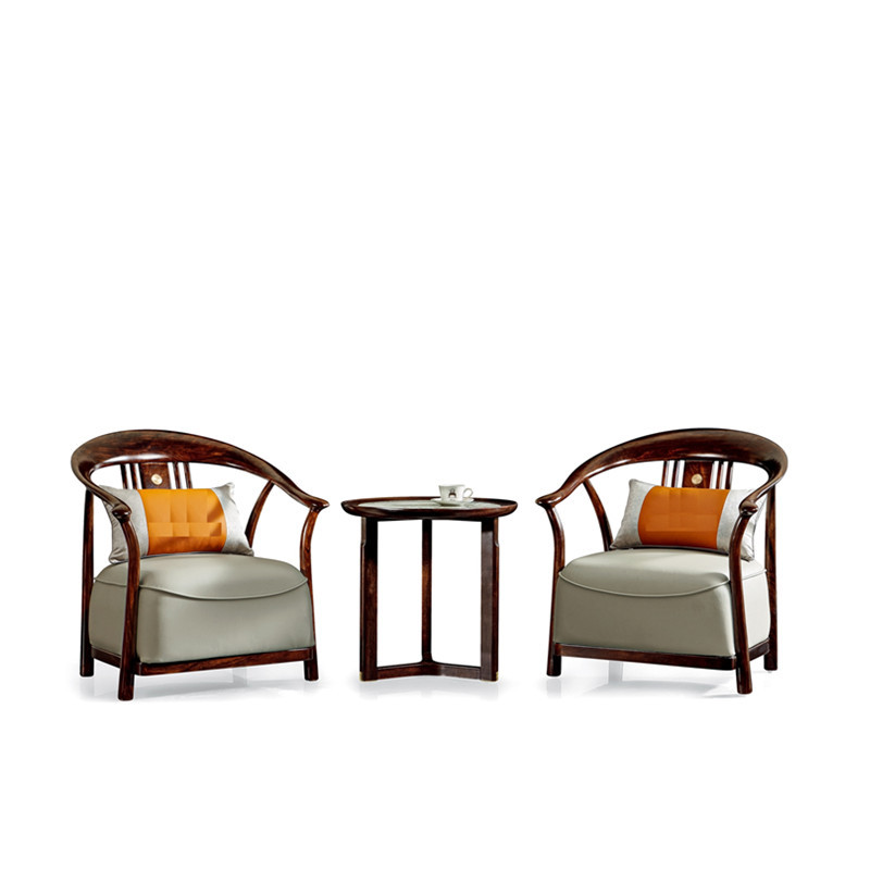 尚朋居新中式黑檀木休闲椅休闲圆几三件套组合黑檀色单人沙发椅