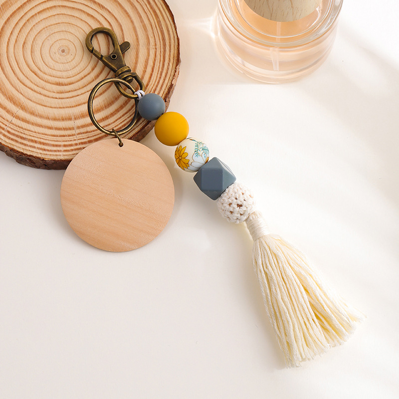 30g Weight Keychain Classification 1 Piece Quantity Holiday, Daily Occasion Wood, Silica Gel Material Flower Pattern All Seasons Season Vacation, Classic Style Style 1 Piece Vacation Classic Style Flower Wood Silica Gel Keychain 10