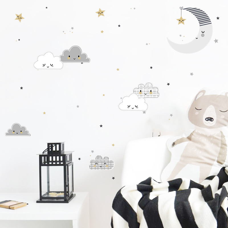 New Cartoon Clouds Moon Wall Stickers display picture 2