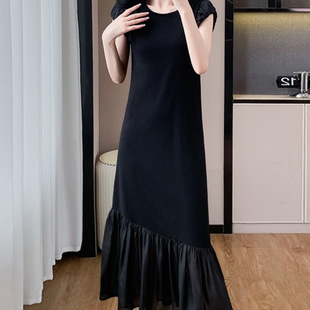 plus size French Pleated Cuff Casual Belly Mesh T-Shirt Skirt chubby girl Summer Temperament Age-reducing Slimming Medium Direct Selling
