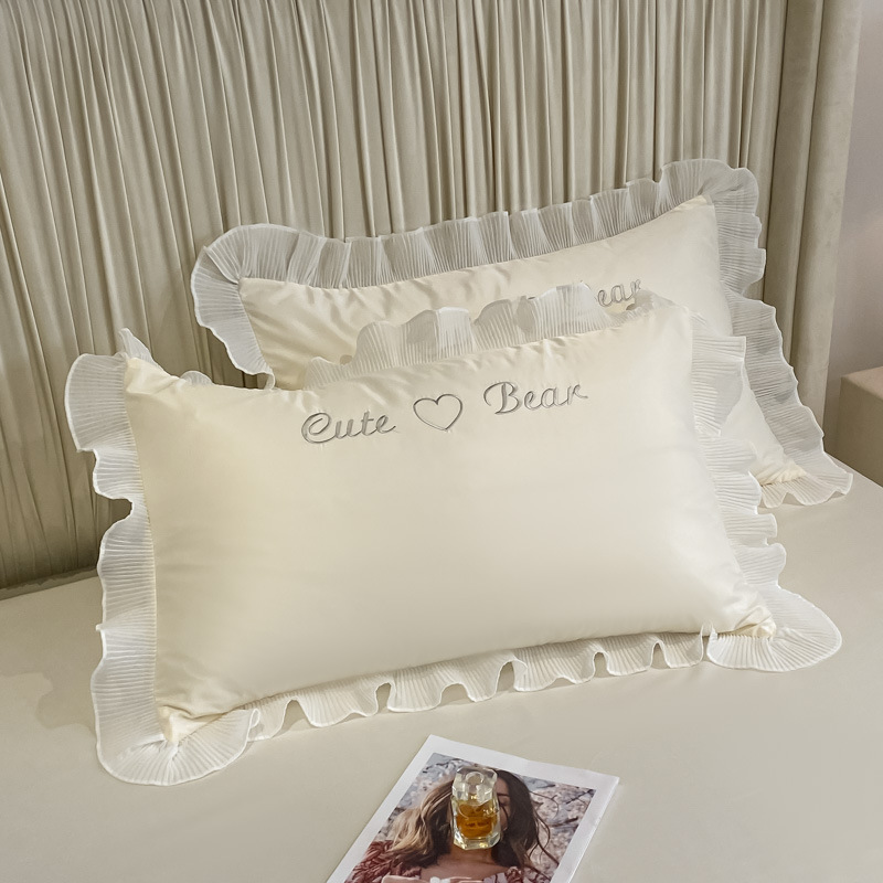 Funda de almohada de seda de hielo de verano estilo princesa, un par de fundas de almohada de encaje lavables, estilo fresco de verano 48cm x 74cm