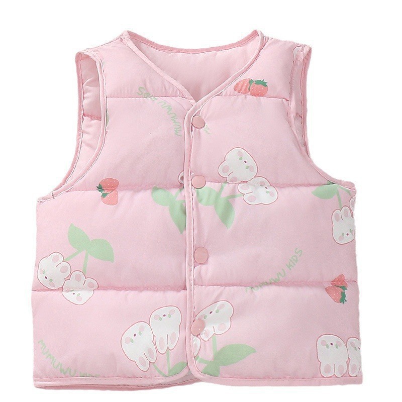 Otoño y invierno chaleco caliente para bebés, niños y niñas, clips de caballo para bebés, chaleco de pluma para niños en ambos lados