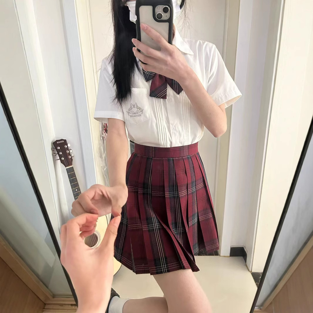 [2024 새로운] 원래 XUAN GE 스커트 세트 순수한 욕망 JK 셔츠 허리 조커 소녀 대학 스타일 주름 치마