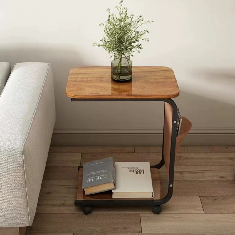 Side table small coffee table movable living room sofa side table corner table pulley mini tea table simple bedroom bedside table
