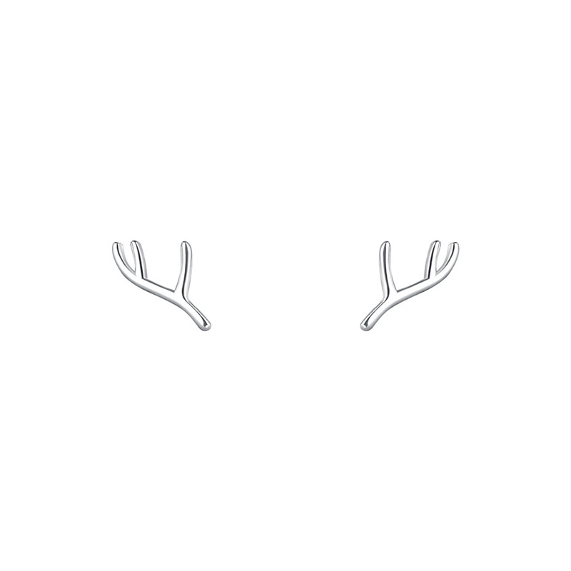 Silberne Hirschgeweih Ohrstecker Für Damen Glänzend Minimal_voghion.com