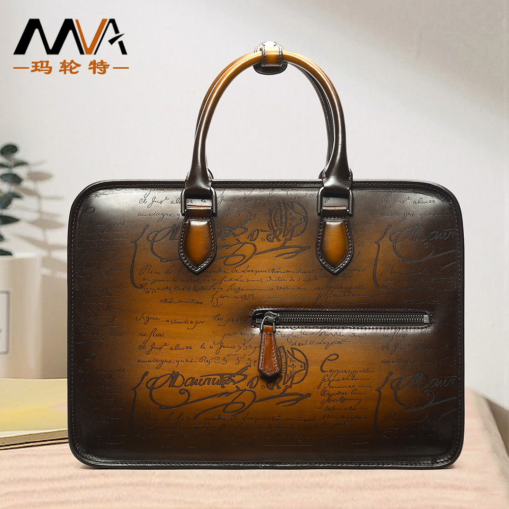 复古男士公文包真皮高级感通勤商务包大容量皮质斜挎男款工作包男