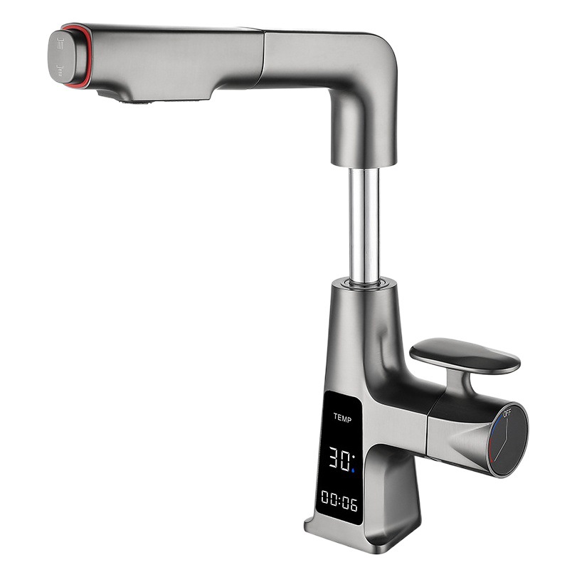 Uno por uno inteligente pantalla digital pistola gris pull-out baño gabinete cuenca del grifo ajustable giratorio caliente y fría del grifo