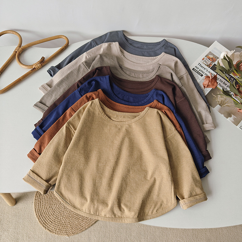 2026 Spring/Summer Children's Long Sleeve T-Shirt, Korean Style Loose Fit, Candy Color Base Shirt for Boys and Girls, Solid Color Top