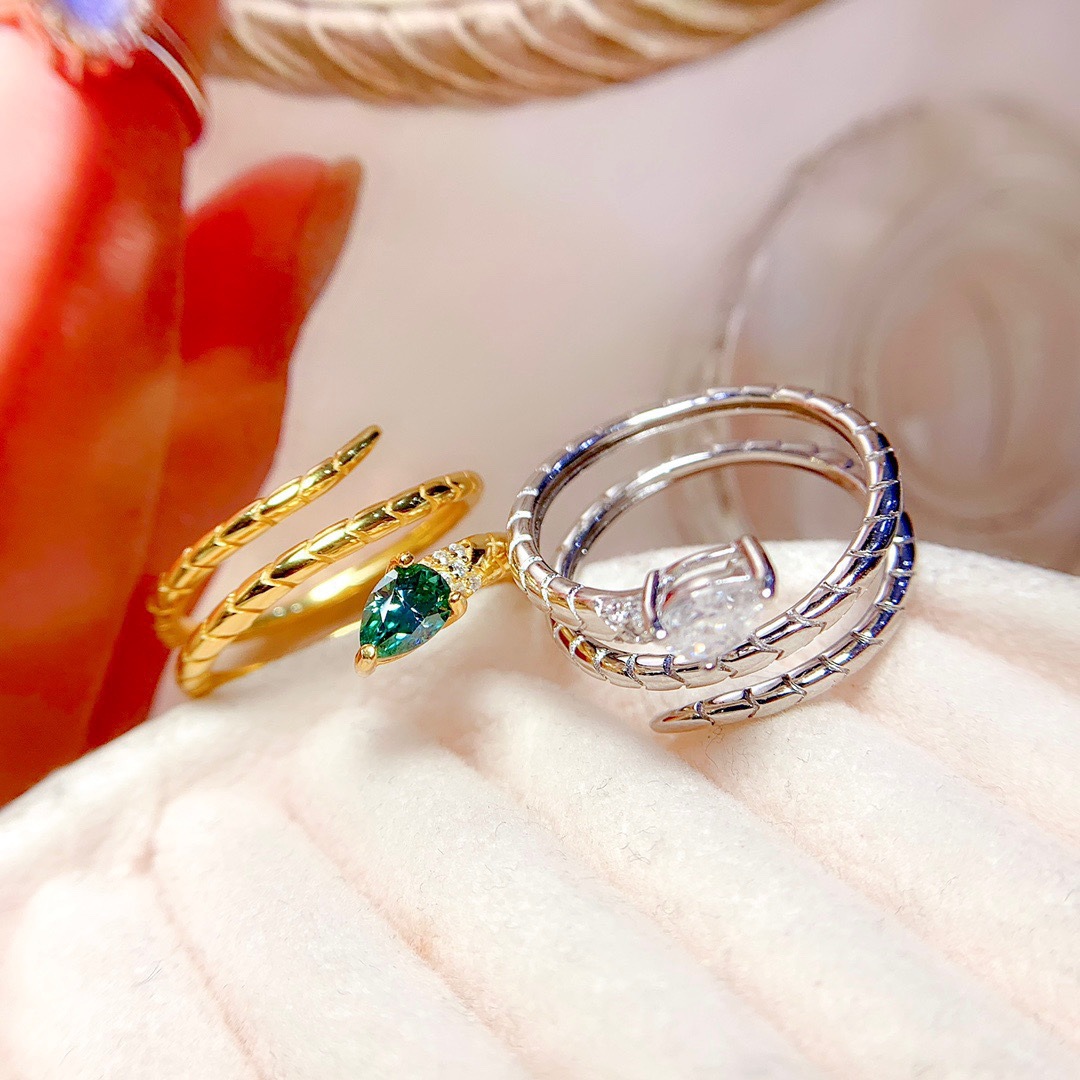 Snake Pattern Women'S Gender Inlay Design Fashion Snake Copper Inlay Zircon Open Ring 1 Piece