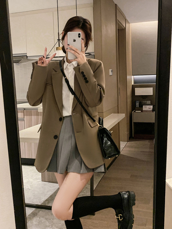 2025秋装新款西装外套女炸街设计感小众休闲咖色显瘦小西服|undefined