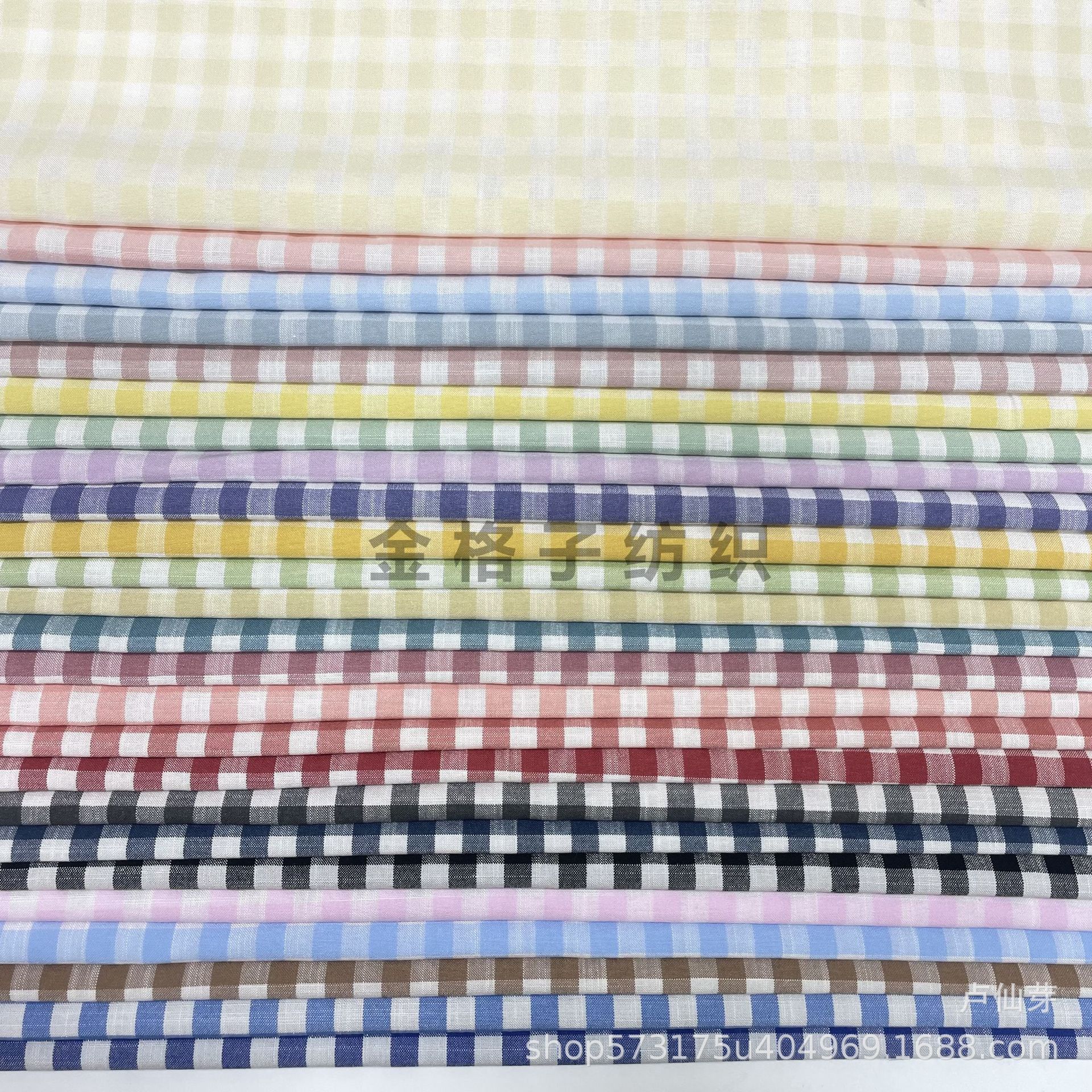 人棉竹节格子布 仿棉 糖果色连衣裙 衬衫布童装面料 梭织格子面料