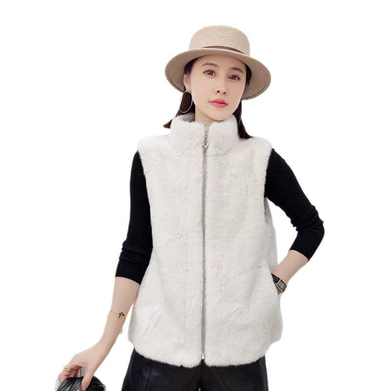 Middle-Aged and Elderly Women's Faux Mink Fur Loose Vest, Fur Integrated Thickened Warm Coat with Hood