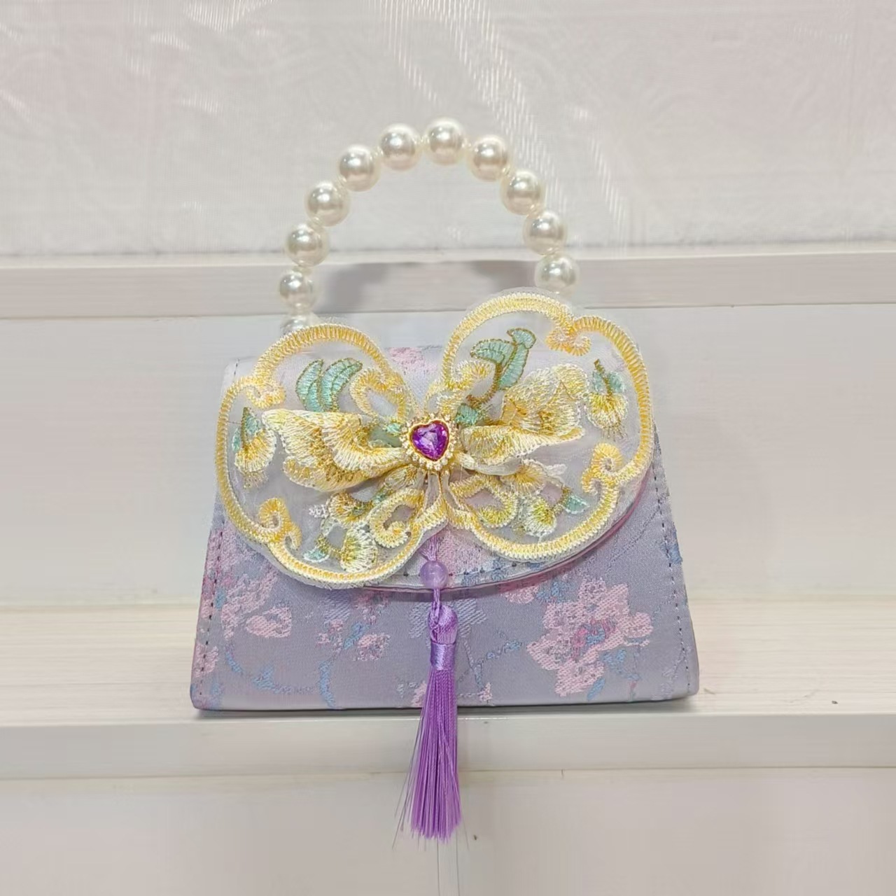 Bolsos de perlas de arco de estilo nacional, bolsos de cadena de princesa, bolsos de ropa antigua, accesorios para niños, bolsos de regalos para niñas