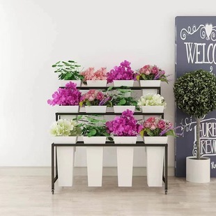 Multi-layer flower shop flower stand iron flower fake flower stand flower shop flower barrel display stand stall movable ladder storage