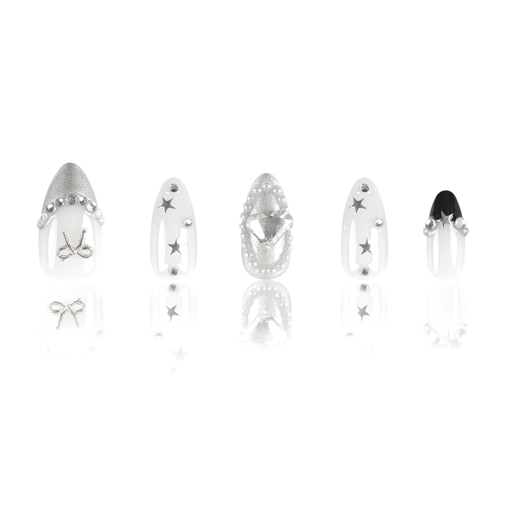 10 piezas de manicure manual puro, amor, diamantes, uñas de arco, parches de uñas de estrellas