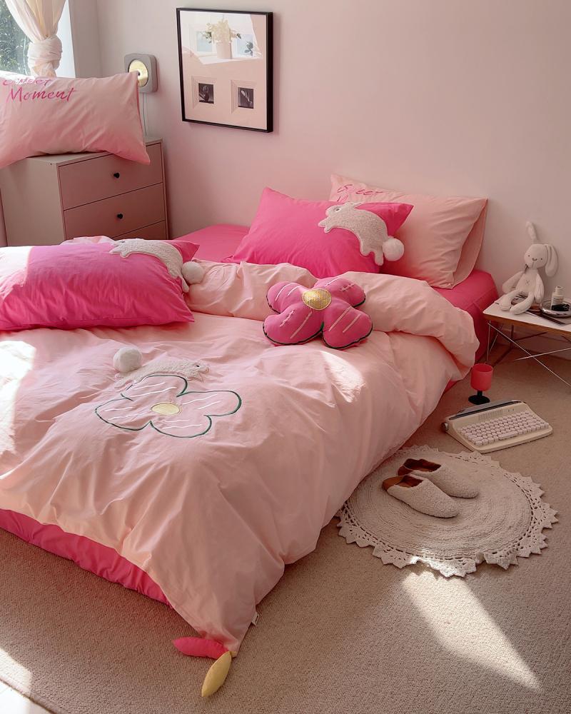 Cute cotton rabbit, three dimensional set, small bell, bedspread, 4 piece set