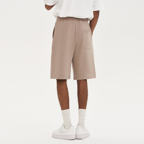 2024 Summer 380G Terry Cotton Men's Shorts Solid Color High Street Drawstring Five Points Casual Pants Men's Trendy Brand
