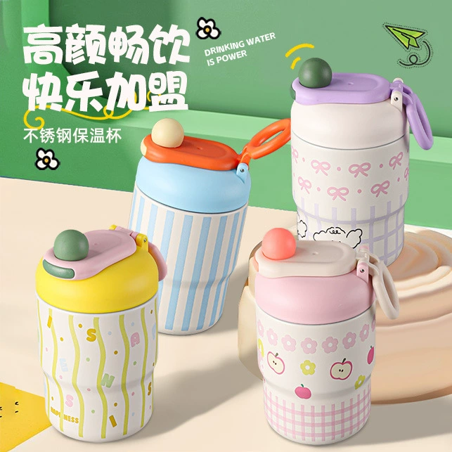 Термокружка большой емкости для женщин, новинка 2025 года, детская кружка с трубочкой, школьная кружка для студентов, двойная кружка для питья, оптом