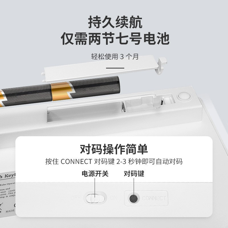 Juego de teclado y mouse inalámbricos, batería seca portátil y silenciosa de 87 teclas con teclado pequeño, juego de teclado y mouse Bluetooth de oficina