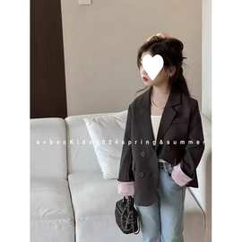 女童西服童装2024春季新款中大童国风中长款小西装外套女孩上衣